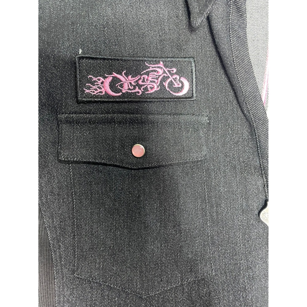WOMEN'S MOTORCYCLE WHOLE LOTTA LOVE DENIM SLEEVELESS ZIPPERED EMBROIDERED XL‎ - Picture 7 of 10